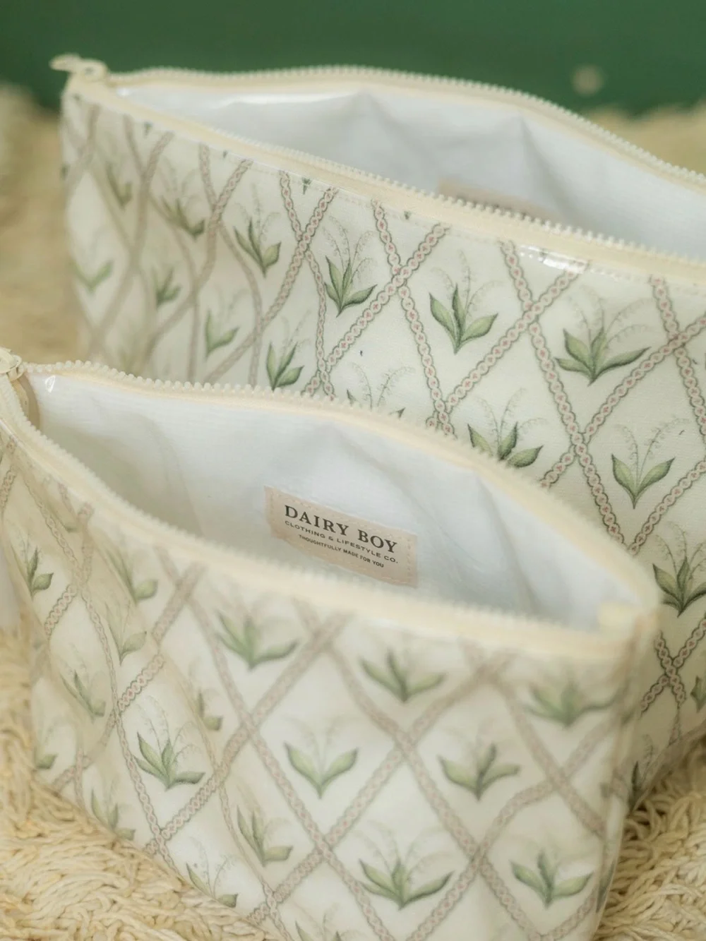 NIB Dairy Boy lily of the valley makeup bag